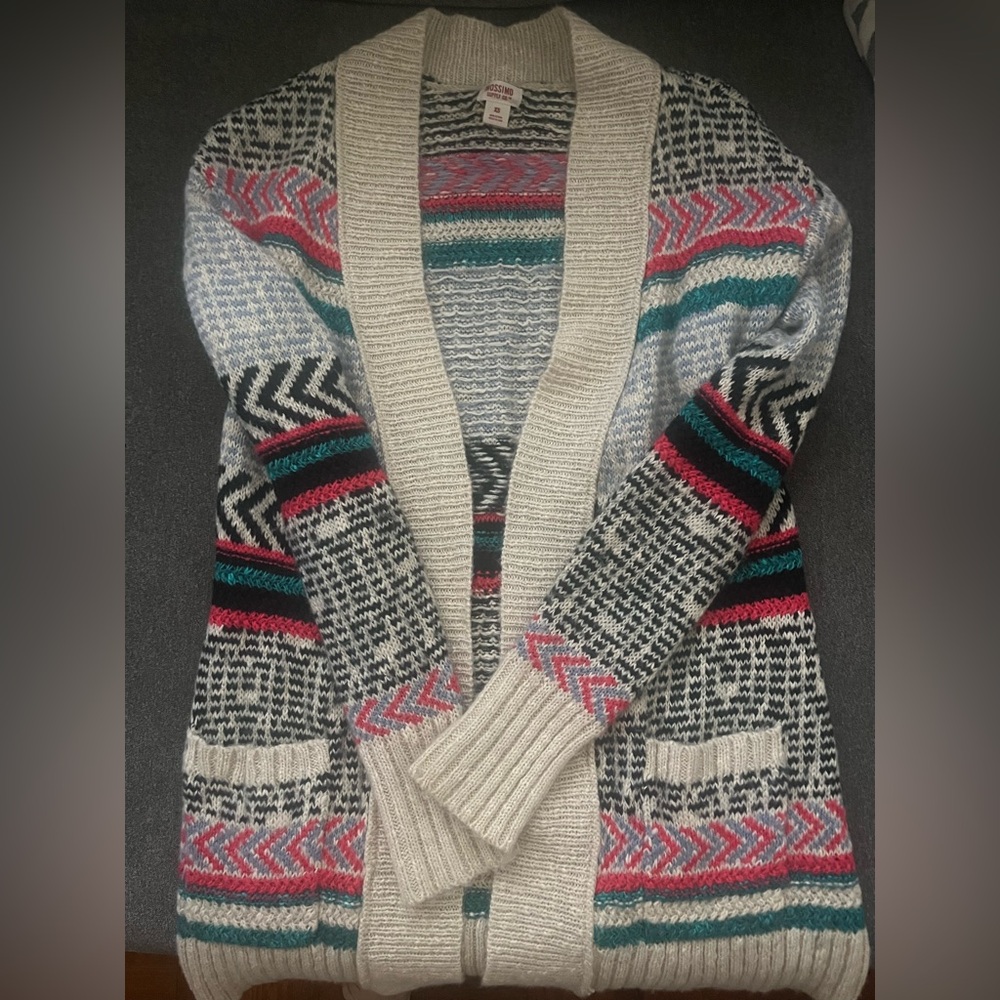 2 Black Patterned Cardigan and 2 knit long sleeve dresses.